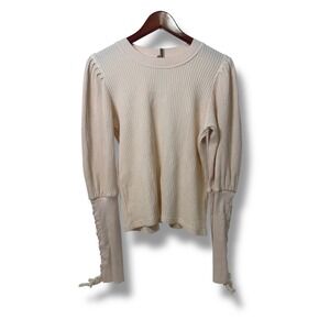 Free People FP One Tasha Thermal Top Women's Medium Waffle Knit Lace Up Cuff